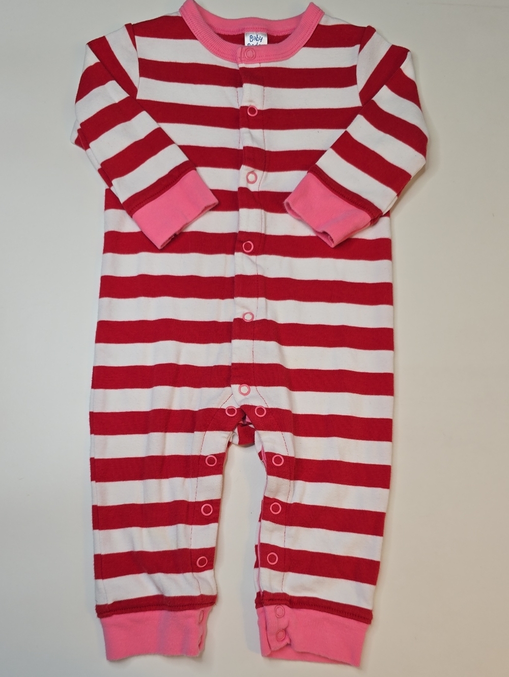Baby Boden Red and White Striped One-Piece with Pink Trim